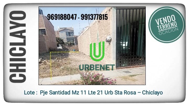 Terreno Urbano de 108 m2 en Santa Rosa de Chiclayo